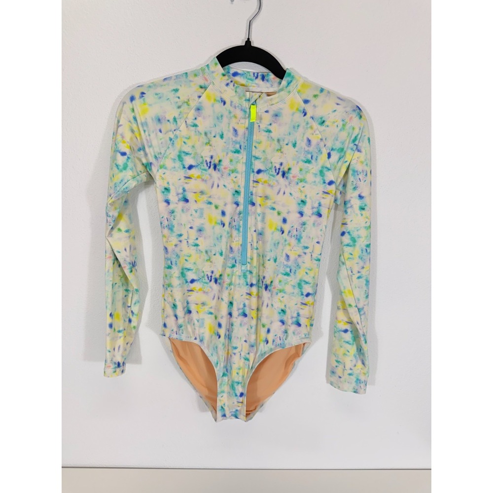 J.Crew Crewcuts Girls Rash‎ Guard One Piece Long Sleeve Tie Dye Swimsuit Size 14